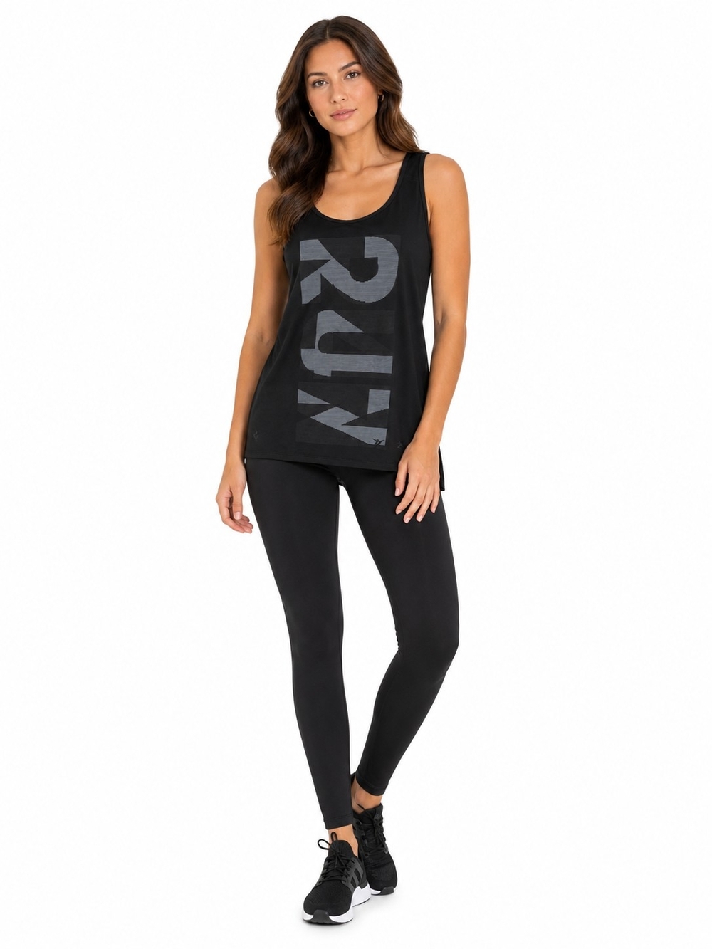 Old Navy Black Tank with Vertical RUN Graphic